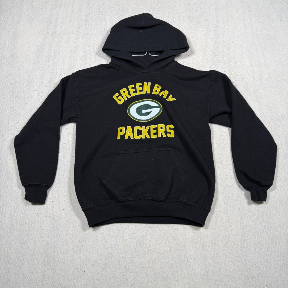 NFL Team Apparel Green Bay Packers Kids Black Hoodie Sweatshirt Size M 0858